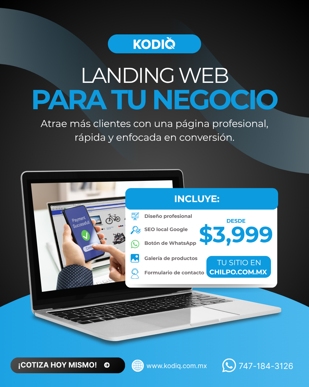 Landing web para tu negocio · KODIQ desde $3,999
